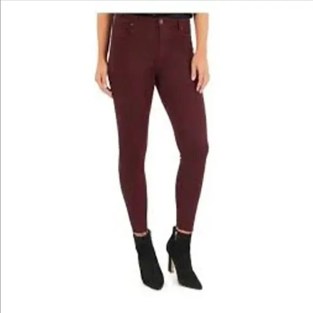 Women's 2 Kut From The Kloth Pants Donna High Rise Ankle Skinny Burgundy Raw Hem - Picture 1 of 8